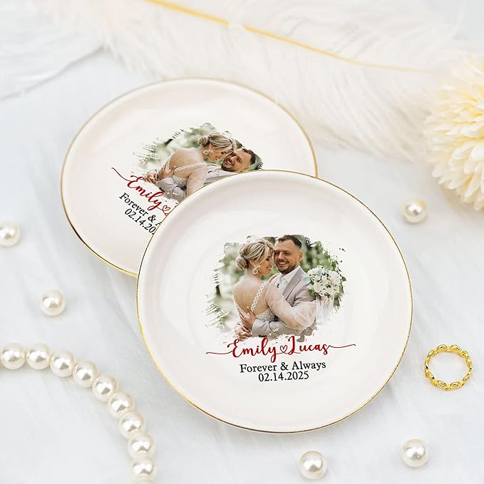Personalized Photo Wedding Ring Dish Gifts for Couples, Married Jewelry Tray Ring Holder, Wedding Gifts for Women Newlywed Future Bride To be, Anniversary Engaged Gift for Mr Mrs Wife Husband