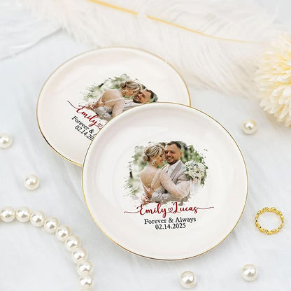 Personalized Photo Wedding Ring Dish Gifts for Couples, Married Jewelry Tray Ring Holder, Wedding Gifts for Women Newlywed Future Bride To be, Anniversary Engaged Gift for Mr Mrs Wife Husband