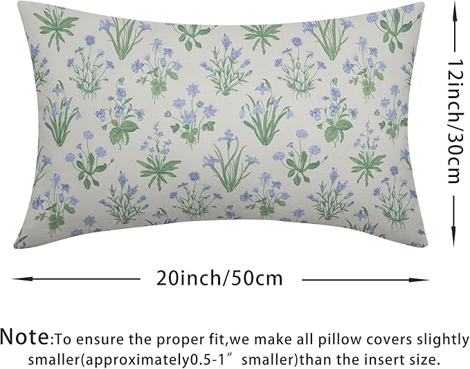 Sage Green Blue Block Print Pillow Covers 12x20 Set of 2 Decorations Vintage Floral Throw Pillow Covers Decor Cozy Soft Rustic Pillowcases Farmhouse Flower Printed for Sofa Bed Home Decorative