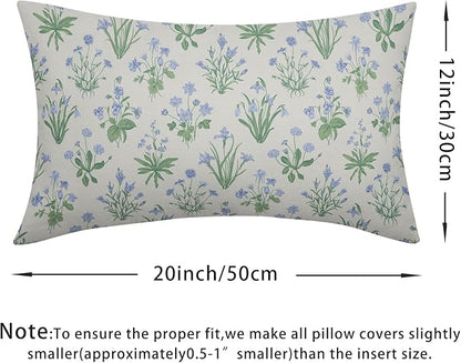 Sage Green Blue Block Print Pillow Covers 12x20 Set of 2 Decorations Vintage Floral Throw Pillow Covers Decor Cozy Soft Rustic Pillowcases Farmhouse Flower Printed for Sofa Bed Home Decorative