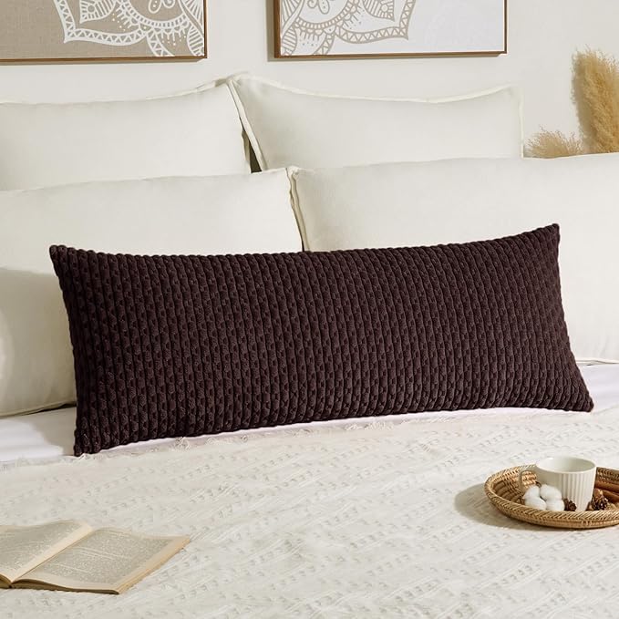 Kevin Textile 14x36 Inch Long Lumbar 1 Pack Boho Decorative Throw Pillow Cover Soft Striped Corduroy Rectangle Cushion Case Farmhouse Accent for Living Room Couch Sofa Bed, Coffee