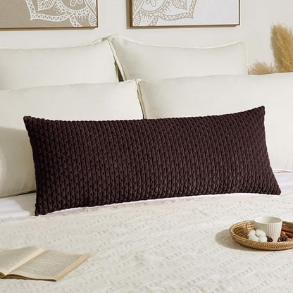Kevin Textile 14x36 Inch Long Lumbar 1 Pack Boho Decorative Throw Pillow Cover Soft Striped Corduroy Rectangle Cushion Case Farmhouse Accent for Living Room Couch Sofa Bed, Coffee