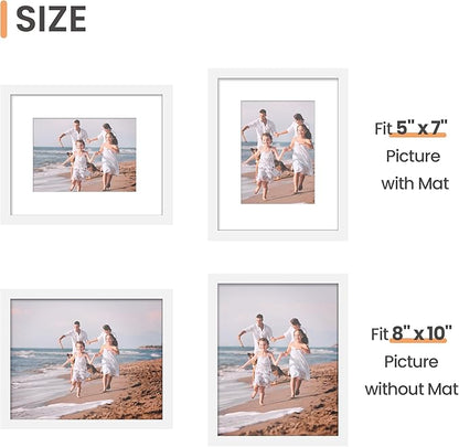 upsimples 8x10 Picture Frame Set of 5, Display Pictures 5x7 with Mat or 8 x 10 Without, Wall Gallery Photo Frames, White