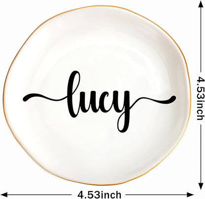 JoycuFF Lucy Personalized Name Ceramic Jewelry Tray, Mothers Day Christmas Anniversary Engagement Birthday Gifts for Women Couples, Trinket Dish for Rings Earrings Necklaces Bracelets Keys