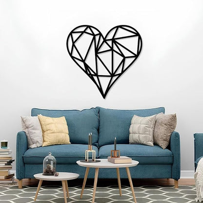 Metal Wall Art, Geometric Heart Metal Wall Art, Metal Art Heart, Heart Wall Decor, Geometric Wall Art, Line Art Wall Decor, Minimalist Wall Art, Wall Decor Living Room (Silver, 41"x39"|103x100cm)