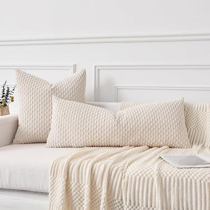 Kevin Textile 20x54 Inch Long Body Lumbar 1 Pack Boho Decorative Throw Pillow Cover Soft Striped Corduroy Rectangle Cushion Case Farmhouse Accent for Living Room Couch Sofa Bed, Cream White