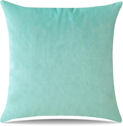 Artscope Luxury Velvet Pillow Covers Decorative Square Pillowcases Soft Solid Cushion Cases for Couch Sofa Bedroom Home Decor 16x16 Inch Aqua Green