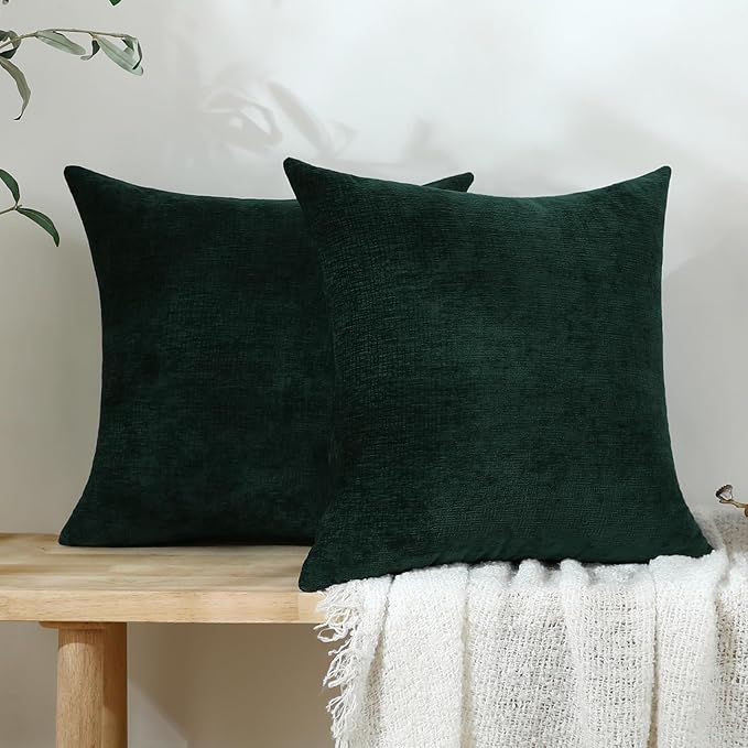 Jeneoo Hunter Green Decorative Throw Pillow Covers Soft Chenille Comfy Square Couch Cushion Cases for Living Room Sofa Decor (Set of 2, 14 x 14 Inches)