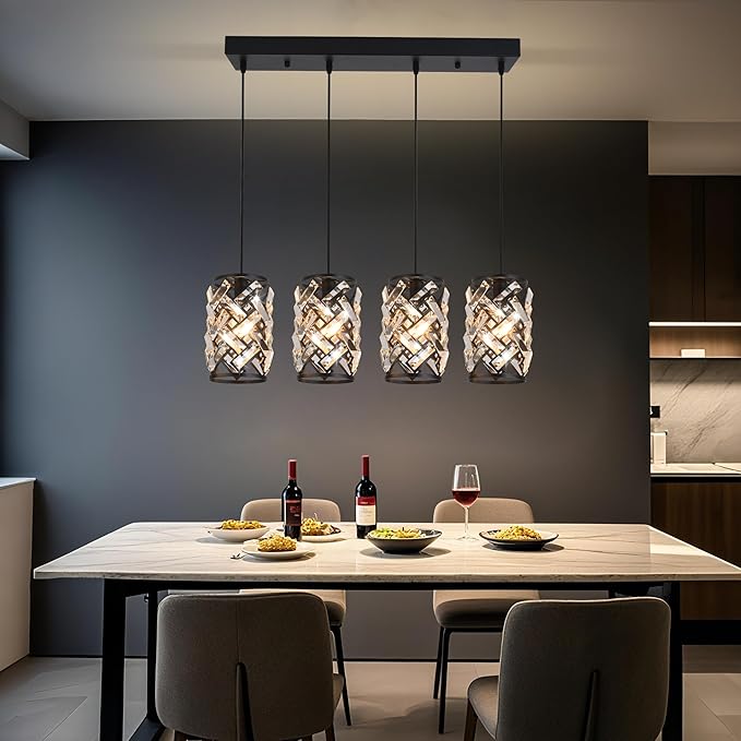 Pendant Lights for Kitchen Island, 25.59 Inch Modern Farmhouse Pendant Lighting Fixtures with K9 Crystals, 36W Dining Room Light for Above Table, Bar, Entryway (Bulbs Not Included)