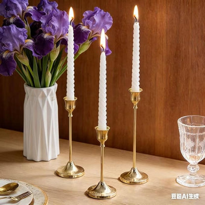 3 Sets(9 Pcs) Gold Candlestick Holders - Brushed Metal Taper Candle Holders with Anti-Slip Base, Vintage Brass Candle Stick Holder for Wedding Centerpieces, Dining Table, Fireplace & Mantel Dec