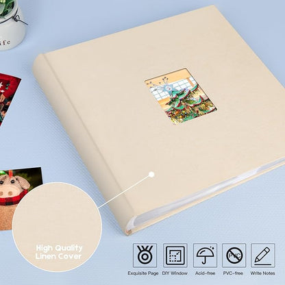 Photo Album 4x6 600 Photos with Writing Space,4 x 6 Photo Book Linen Cover with Front Window, 4x6 Picture Album 600 Photos Photo Album Book for Wedding Kids Travel Family Baby Pictures (Beige)