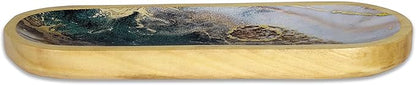 Bless-International Traditional-Handmade-Tray-Burner Wooden-Trat-Incense-Stick-Holder Ash-Catcher-Stand for-Aromatherapy-Meditation-Yoga (Green White Agate, 11x4x1.22 Inches)