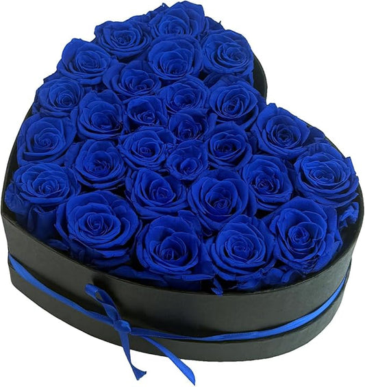 Preserved Roses Heart Shape Box Valentines Day Gifts for Her Mothers Day Forever Flowers (Blue, 27 Roses)