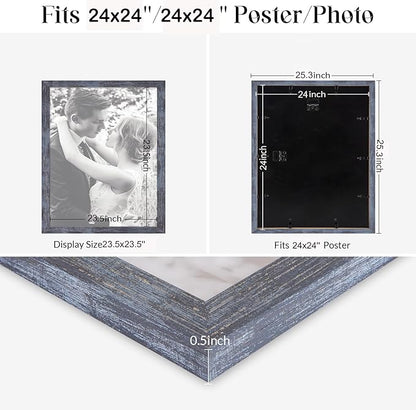 24x24 Frame Rustic Blue, 24x24 Picture Poster Frame, Horizontal Vertical Hanging, 24 by 24 Wall Gallery Family Concert Portrait Photo Frame Anniversary/Birthday/Wedding/Thank you/Christmas Gift