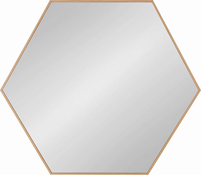 Kate and Laurel Rhodes Modern Hexagon Wall Mirror, 30 x 30, Natural Teak, Chic Geometric Mirror for Wall