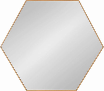 Kate and Laurel Rhodes Modern Hexagon Wall Mirror, 30 x 30, Natural Teak, Chic Geometric Mirror for Wall