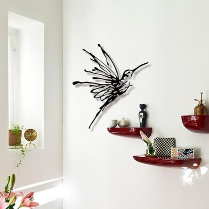 3D Metal Hummingbird Wall Art - Unique Black Outdoor Garden Decor, Waterproof Bird Sculpture for Patio, Living Room, Bedroom & Bathroom