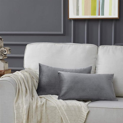 GIGIZAZA 12x20 Velvet Small Pillow Covers, Set of 2 Dark Grey Lumbar Throw Pillows Modern Covers for Living Room Decorative Luxury Solid Couch Sofa Pillow Cases