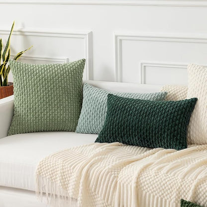 Kevin Textile Christmas Decorative Pillow Covers Set of 2 Striped Plush Corduroy Pillows Pillowcases Boho Home Decor Cushion Covers for Couch Sofa Bed Living Room 18x18 Inch, Army Green