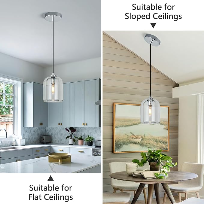 Modern Chrome Pendant Lights Kitchen Island Ceiling Chandelier Indoor Crystal Hanging Light Fixtures for Dining Room Kitchen Living Room Bedroom（2Pack）