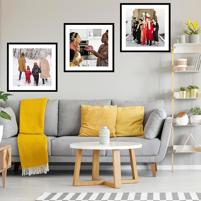 30x30 Picture Frame Set of 2 with 24x24 Mat, Display Photo 24x24 with Mat or 30 x 30 Without Mat, Wall Hanging Large 30x30 Poster Frame with Shatter Resistant Plexiglass, 2 Pack, Black