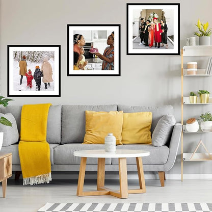 30x30 Picture Frame Set of 2 with 24x24 Mat, Display Photo 24x24 with Mat or 30 x 30 Without Mat, Wall Hanging Large 30x30 Poster Frame with Shatter Resistant Plexiglass, 2 Pack, Black