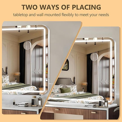 48" x 30" Vanity Mirror with Lights, Led Makeup Mirror, Lighted Makeup Mirror with 3 Color Dimmable Lights, Smart Touch Screen Control, Aluminum Metal Frame,USB Charging Port