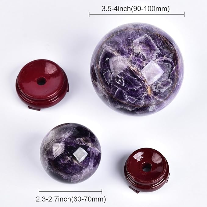 JIC Gem Chevron Amethyst Crystal Ball Healing Crystals Sphere with Wooden Stand Meditation Home Decor 2.3-2.7 inch (60-70mm)