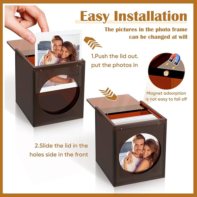 Acrylic Polaroid Picture Frame and Photo Storage Box with Magnetic Sliding Cover for Instax Mini Polaroid Film, 4.2’’x3.5’’ Instax Frame, Picture Frame,Wedding Guest Book Alternative for Reception