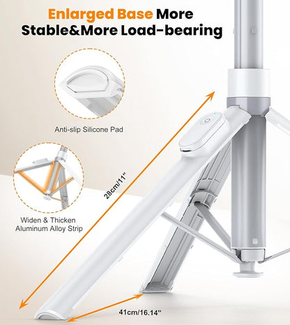 TONEOF 66" Automatic Phone Tripod with Magnetic Rechargable Remote,Selfie Stick 360° Vertical & Horizontal Rotatable,Stable for iPhone/Android(White)