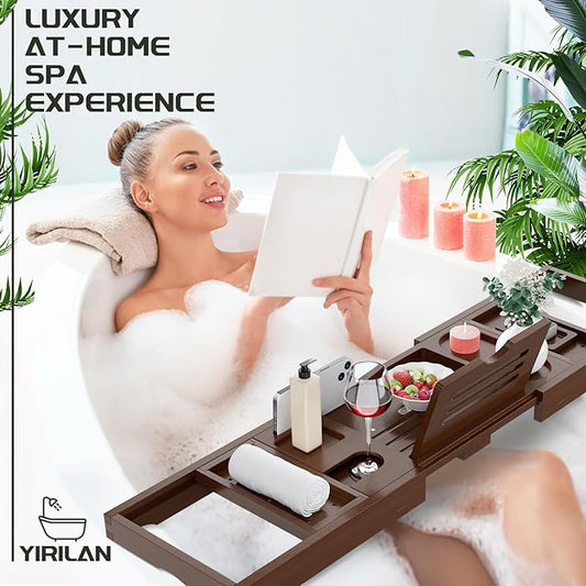 Yirilan Bathtub Trays for Tub,Bath Tray, Foldable Bathtub Caddy,Brown
