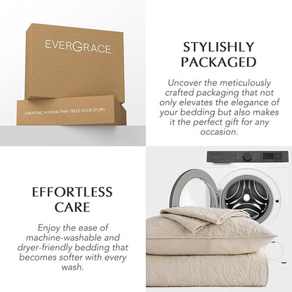 EVERGRACE 100% Cotton Paisley Quilt Set, Oversized King 3 Piece Set – Prewashed Lightweight Bedspread with 2 Shams, Soft & Breathable Matelasse Coverlet for All-Season Comfort, Flax Beige