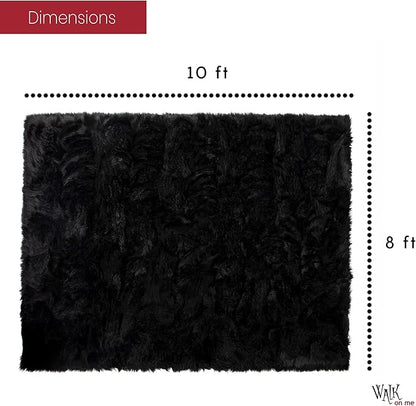 Silky Soft Faux Fur Rug, 8 ft. x 10 ft. Black Fluffy Rug, Sheepskin Area Rug, Rectangle Rug for Living Room, Bedroom, Kid's Room, or Nursery, Home Décor Accent, Machine Washable with Non-Slip Backing