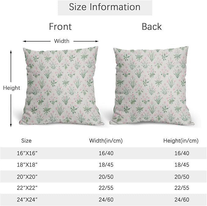Pink Green Block Print Pillow Covers 18x18 Set of 2 Decorations Vintage Floral Throw Pillow Covers Decor Rustic Pillowcases Flower Pattern Farmhouse Soft Cozy for Sofa Bed Home Chair Decorative