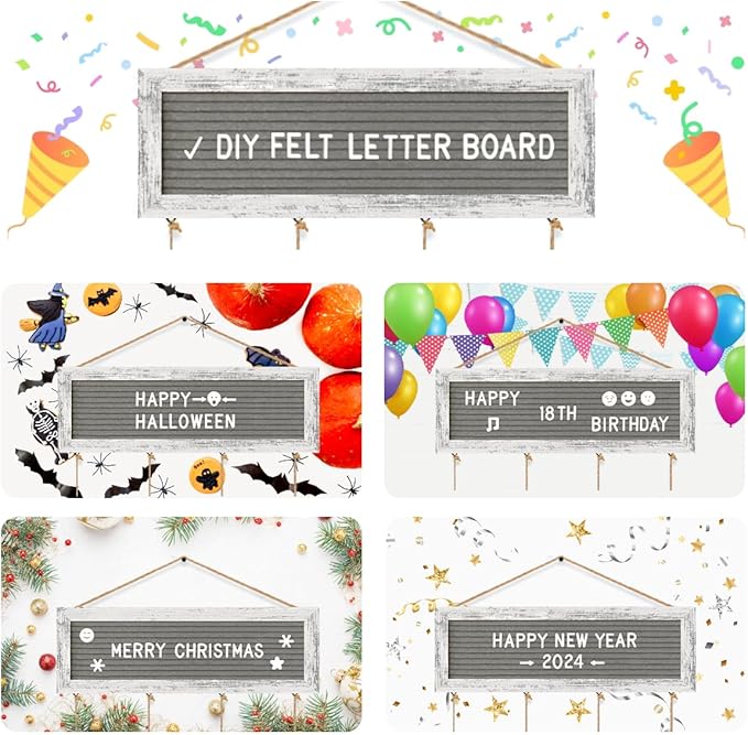 Picture Frames Collage Wall Decor Collage Picture Frames, Rustic Felt Letter Board with 340 Letters and 30 Clips, Unique DIY Multi Photo Frame for Dorm Room Decor Family Birthday Gifts
