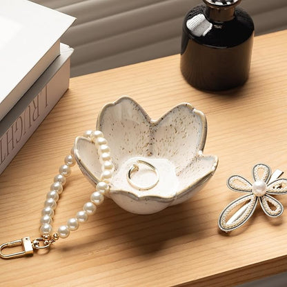 Floral Ceramic Jewelry Tray - 3.5" Elegant Ring Holder Dish & Trinket Bowl for Vanity Dresser Decors (grey)