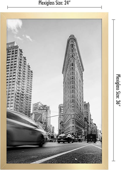 Americanflat 24x36 Poster Frame with Polished Plexiglass - Gold Picture Frame - Wide Photo Frames Made of Engineered Wood for Vertical or Horizontal Wall Display - Epic Collection - Gold