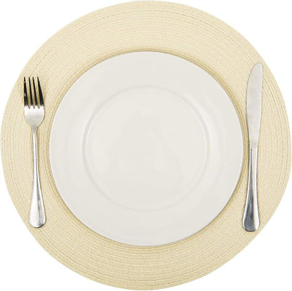 SHACOS Round Braided Placemats Set of 6 Round Table Mats for Dining Tables 15 inch (Cream, 6)