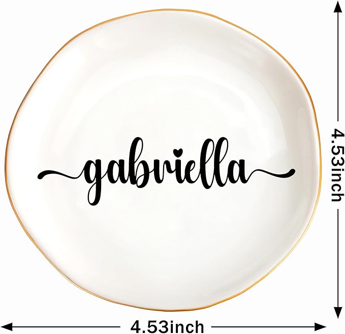 JoycuFF Gabriella Personalized Name Ceramic Jewelry Tray, Mothers Day Christmas Anniversary Engagement Birthday Gifts for Women Couples, Trinket Dish for Rings Earrings Necklaces Bracelets Keys