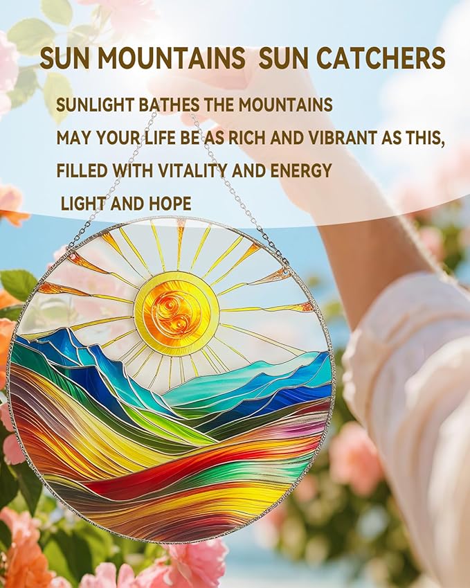 Sun Catchers Indoor Window-Sun Mountains Stained Acrylic Hanging for Window Doors Home Decoration,Christmas,Thanksgiving Day,Mother's Day Birthday Gift for Women,Men,and Mom(9.8In)
