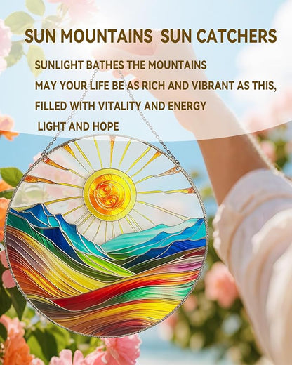 Sun Catchers Indoor Window-Sun Mountains Stained Acrylic Hanging for Window Doors Home Decoration,Christmas,Thanksgiving Day,Mother's Day Birthday Gift for Women,Men,and Mom(9.8In)