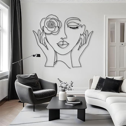 Trpiox Minimalist Woman Face Metal Wall Art, Abstract Metal Wall Art, Line Art Wall Decor for Living Room, Bedroom, Bathroom (Gold,35" W x 31" H / 90 x 80 cm)