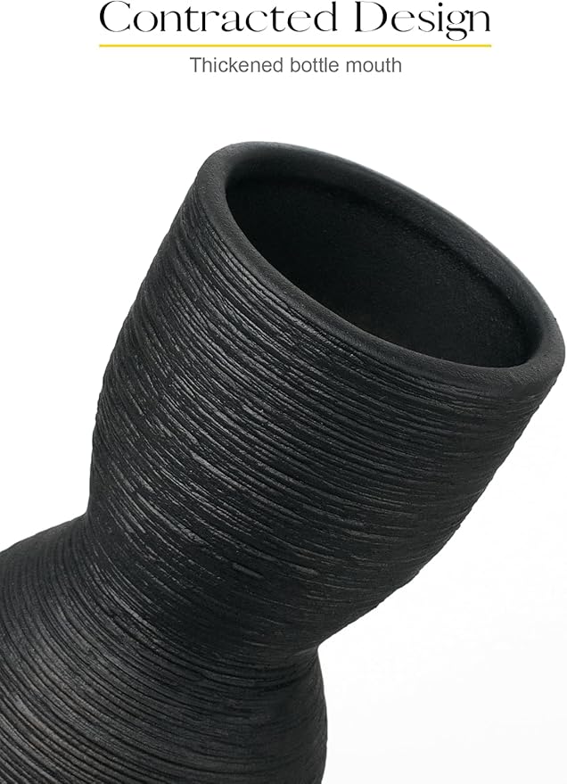 Tall Black Vase 15 Inch Tall Skinny Vases, Handmade Ceramic Flower Vase Modern Minimalist Style Decor for Living Room, Home, Office, Centerpiece,Table and Wedding Party - Black