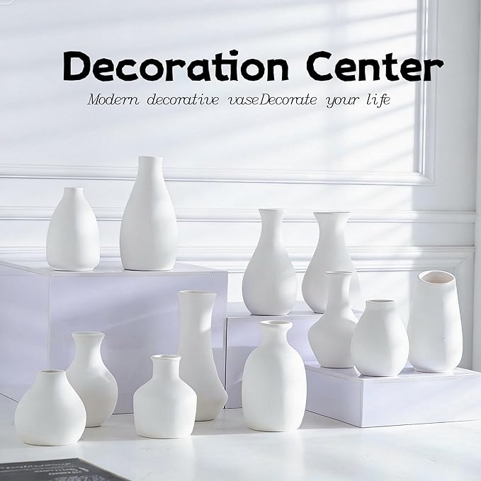 White Bud Vases Set of 12, Small Ceramic Vase in Bulk, Mini Pottery Vases for Pampas Grass Clay Vase for Wedding Table Centerpieces Decoration Modern Boho Rustic Home Decor DIY Gift