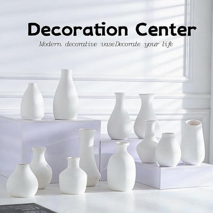 White Bud Vases Set of 12, Small Ceramic Vase in Bulk, Mini Pottery Vases for Pampas Grass Clay Vase for Wedding Table Centerpieces Decoration Modern Boho Rustic Home Decor DIY Gift
