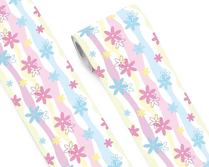 FLFK Wallpaper Border, Rainbow Flowers Peel and Stick Wall Border Self Adhesive Wall Paper Borders for Bedroom Living Room Girl's Room Kitchen Bathroom 8"x240"