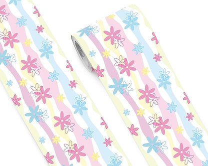 FLFK Wallpaper Border, Rainbow Flowers Peel and Stick Wall Border Self Adhesive Wall Paper Borders for Bedroom Living Room Girl's Room Kitchen Bathroom 8"x240"