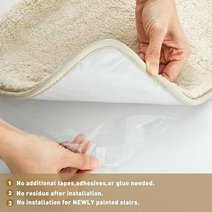 PURE ERA Carpet Stair Tread Landing Mat Area Rug Ultra Plush Shag Soft Non Slip Skid Resistant Tape Free Indoor Doormat Washable Reusable Beige 2' X 3'