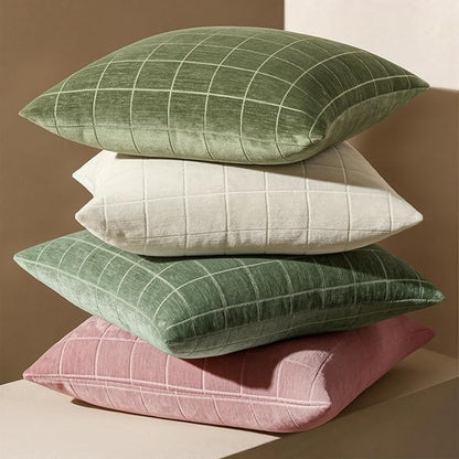 MIULEE Decorative Chenille Check Throw Pillow Covers Vintage Plaid Couch Pillows 18x18 Inch Set of 2 Neutral Boho Farmhouse Cushion Covers Modern Spring Decor for Sofa Bed Living Room Grass Green