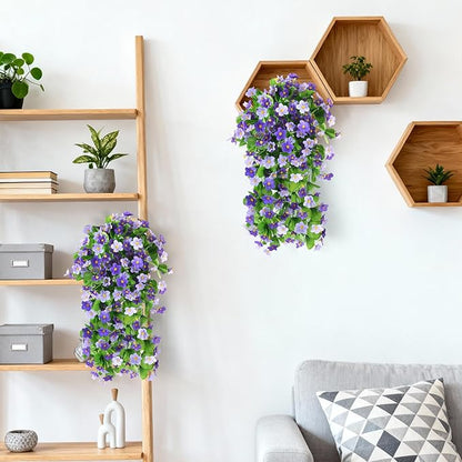 2 Pack Artificial Hanging Flowers, Fake Flowers Hanging Plant Violet Flower, Artificial Faux Silk Spring Flower for Wall Front Door Yard Garden Wedding Outdoor Decoration(Dark Orchid)